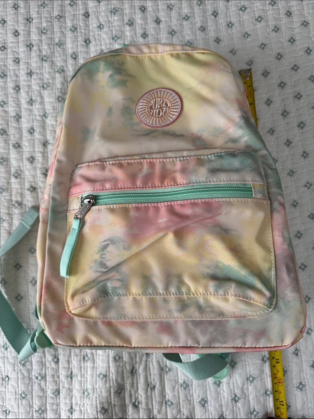 Pura Vida Pastel Tie-Dye mini Backpack in Yellow, Pink & Mint - Picture 2 of 7